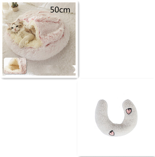 2 In 1 Dog And Cat Bed Pet Winter Bed Round Plush Warm Bed House Soft Long Plush Pets Bed